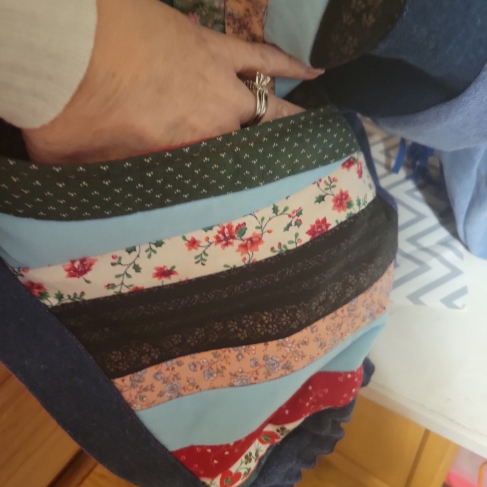 Patchwork Denim Jacket With Red Accents - image 5